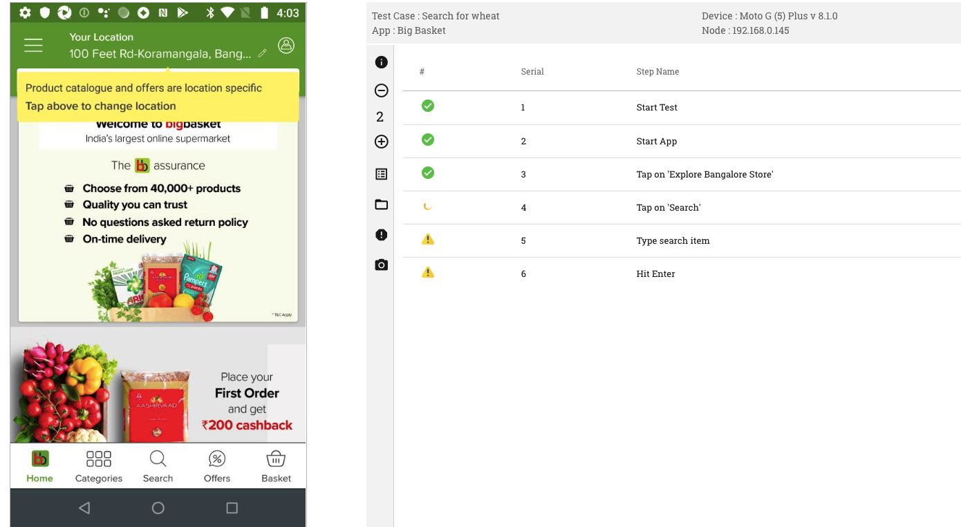 Interactive Live View showing device screen with control panel